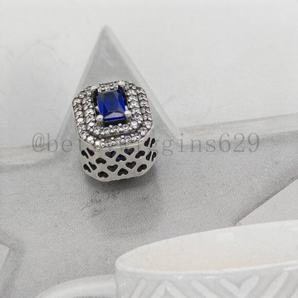 Pandora Blue Sparkling Leveled Rectangular Charm - Picture 4 of 4